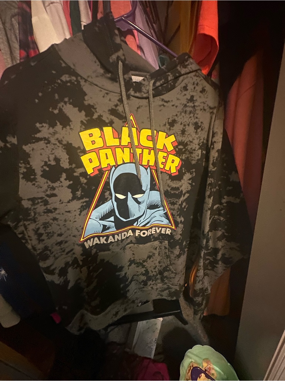 Black Panther 'Wakanda Forever' Graphic Hoodie - Black Tie-Dye